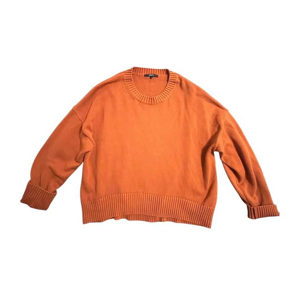 Quince Organic Cotton Boyfriend Crew Sweater Womens L Rust Orange Oversized NWOT